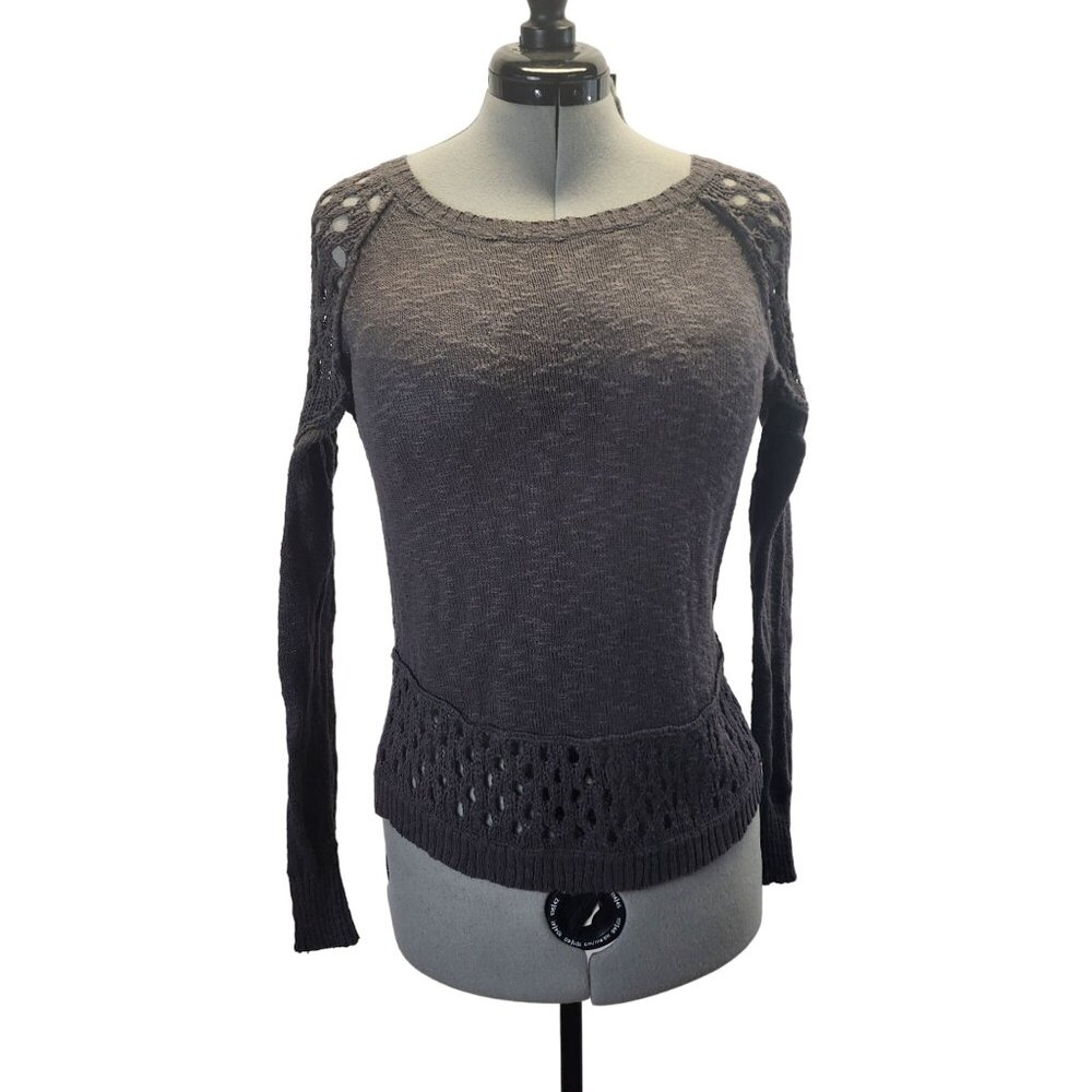 Rip Curl Grey Crochet Sweater Size S 100% Cotton Pullover Womens Casual